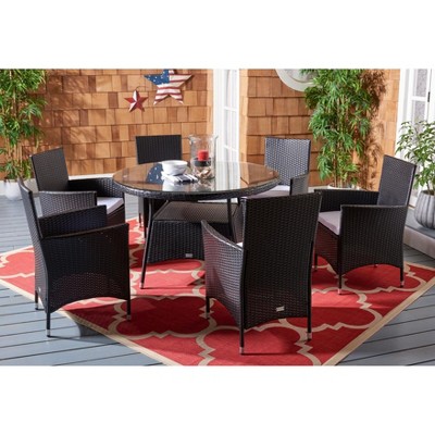 Black Woven Wicker 6-Person Outdoor Dining Set with Glass Table
