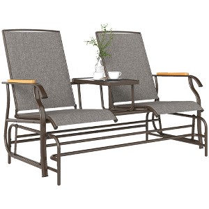 Outdoor 2-Person Glider Bench, Outside Glider Swing Chair Loveseat with Table, Steel Frame - 1 of 4