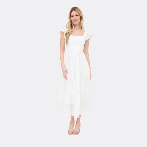 August Sky Women's Eyelet Smocked Tiered Midi Dress - 1 of 4