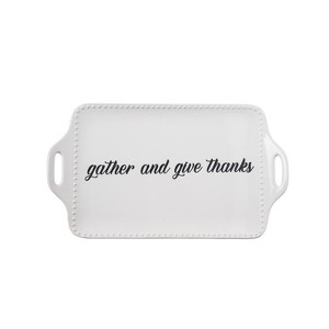 Transpac Dolomite 15.5 in. White Harvest Give Thanks Serving Tray - 1 of 3