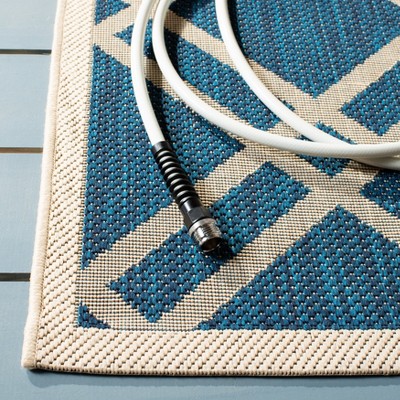 Navy and Beige Rectangular Synthetic Outdoor Area Rug