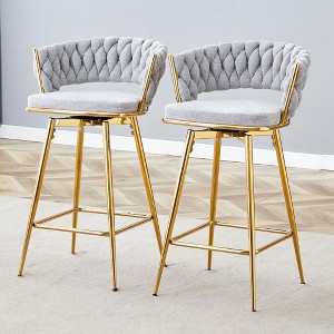Sapphtopaz Swivel Dining Chairs Set of 2 Bistro Chairs Linen Knit Upholstered Dining Room Chair with Metal Legs Bar Chair for Dining Room - 1 of 4