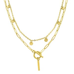 Adornia Tarnish Resistant 14k Gold Plated Confetti And Paperclip Layered Initial Toggle Necklace - 1 of 3