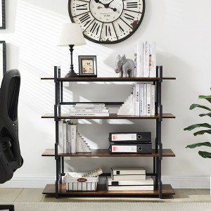 4 Tier Office Bookcase Shelf Rustic Wood Metal Bookshelves Freestanding Open Book Shelf - 1 of 4