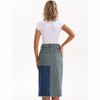 INSPIRE CHIC Women's Denim Color Block Patchwork Raw Hem Split with Pockets Midi Skirts - 4 of 4