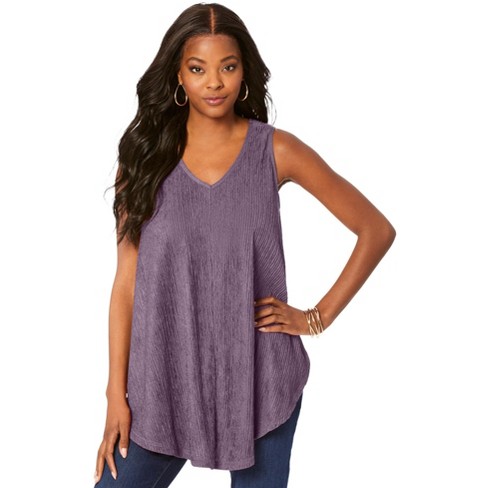 Roaman's Women's Plus Size Textured Knit Swing Tank - 18/20, Purple : Target