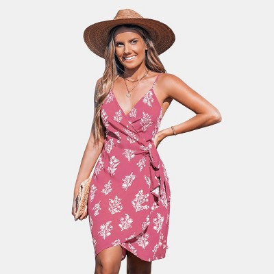 Women's Floral Print Wrap Dress with Spaghetti Straps - Cupshe