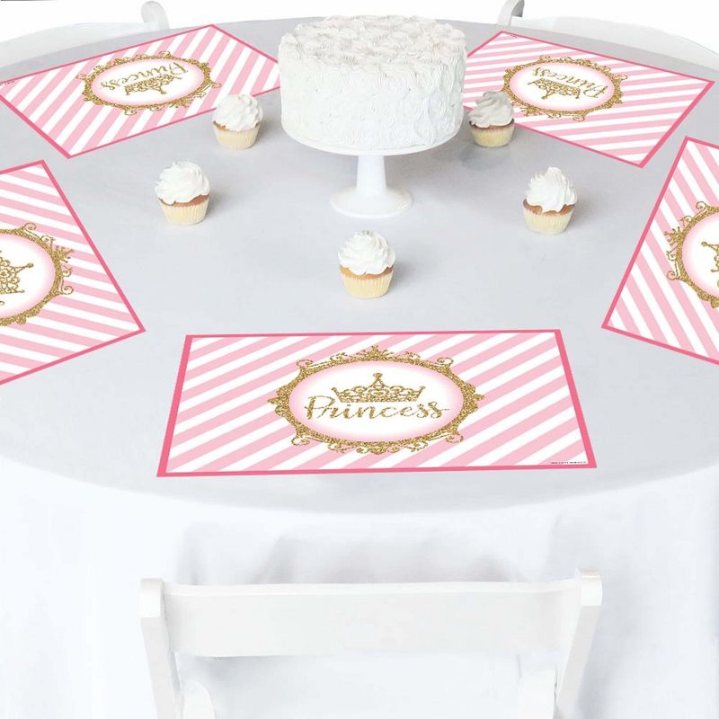 Big Dot of Happiness Little Princess Crown - Party Table Decorations - Pink and Gold Princess Baby Shower or Birthday Party Placemats - Set of 16, 2 of 7