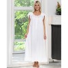 ADR Women's Cotton Nightgown, Short Sleeve Lace Trimmed Button Up Long Vintage Night Dress Gown - 2 of 4