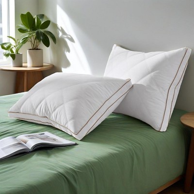 Peace Nest Set of 2 Goose Feather and Down Gusseted Bed Pillow with Diamond Quilting Breathable Cover