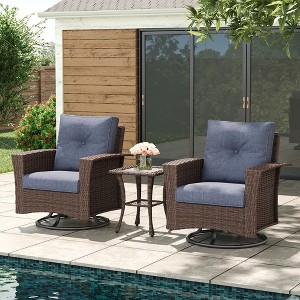 LayinSun Wicker Patio Furniture Set with Fire Pit Table, Classis Outdoor Conversation 360 Degree Swivel Chairs Set with Coffee Table - 1 of 4