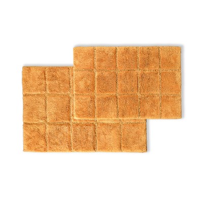 Plush and Absorbent Non-Slip Cotton Checkered 2-Piece Bath Rug Set by Blue Nile Mills