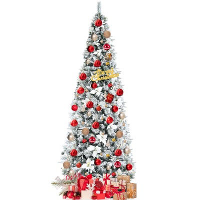 Tangkula 8FT Slim Pencil Tree Hinged Artificial Christmas Tree W/ 807 Branches Tips