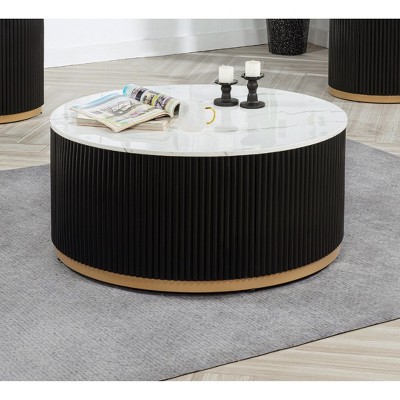 Kumasinova Modern Round Coffee Table( Set),End Table with Marble-Style Top and Gold Base,Side Table with Casters,Coffee Tables for Living Room