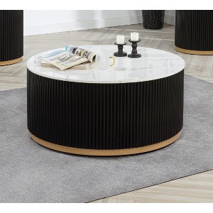 Kumasinova Modern Round Coffee Table( Set),End Table with Marble-Style Top and Gold Base,Side Table with Casters,Coffee Tables for Living Room - 1 of 4