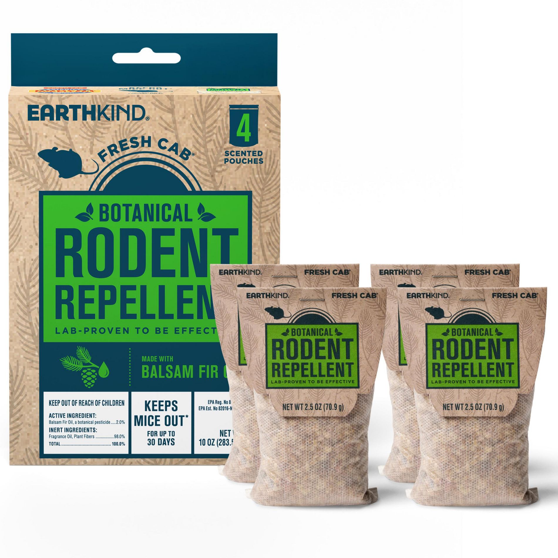 Fresh Cab Rodent Repellent - Botanical Pest Control for Indoor Use - Safe for Kids & Pets - Plant Fiber, Essential Oil & Fragrance - 4-Pack