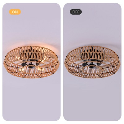HBEZON 19'' Flush Mount Ceiling Light, 4-Light Bohemian Hemp Rope Light Fixture for Bedroom, Living Room, Hallway, Kitchen