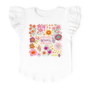The Juniper Shop Happiness Blooms From Within Flutter Sleeve Tee - 3T - White - 1 of 4