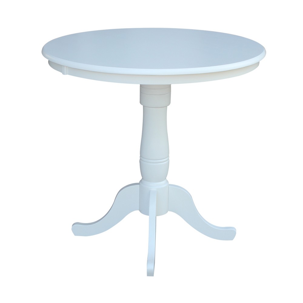 Photos - Dining Table International Concepts 36" Round Top Pedestal Counter Height Table White: Solid Parawood, Mid-Century Design, Seats 4