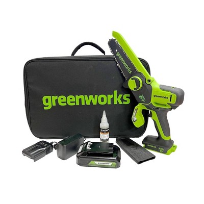 Greenworks POWERALL 6" 24V Cordless Brushless Pruner Saw Kit, 2.0Ah Battery, Charger with BONUS Carry Case and Oil Applicator