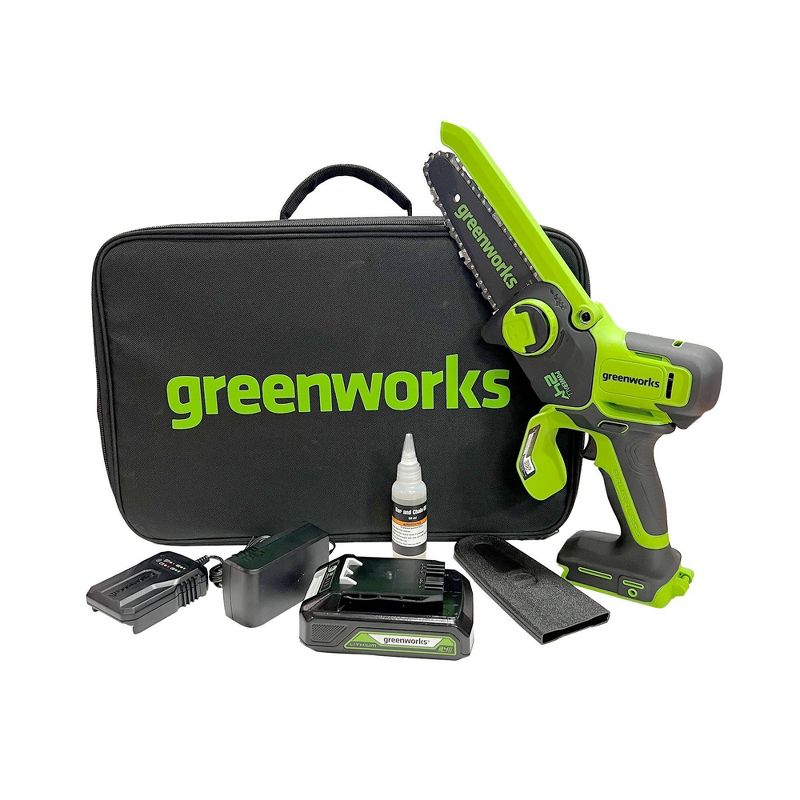 Greenworks POWERALL 6&#34; 24V Cordless Brushless Pruner Saw Kit, 2.0Ah Battery, Charger with BONUS Carry Case and Oil Applicator, 1 of 18