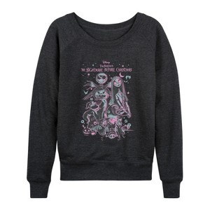 Women's - Disney - Nightmare Flowers Lightweight French Terry Wide Neck Long Sleeve Graphic Shirt - 1 of 4