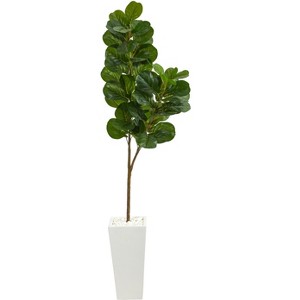 Nearly Natural 6-ft Fiddle leaf Fig Artificial Tree in Tall White Planter - 1 of 4