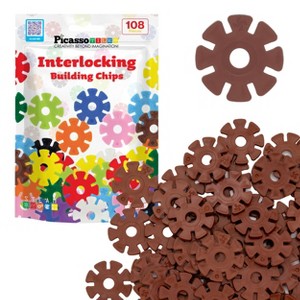 PICASSO-TILES Rainbow Interlocking Plastic Building Chip Blocks, 108PCS Construction STEM Educational Toy for Kids, Brown - 1 of 4