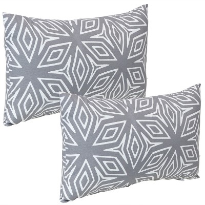 Sunnydaze Indoor/Outdoor Weather-Resistant Polyester Lumbar Decorative Pillow Cover Only with Zipper Closure - 12" x 20" - Gray Geometric - 2pk