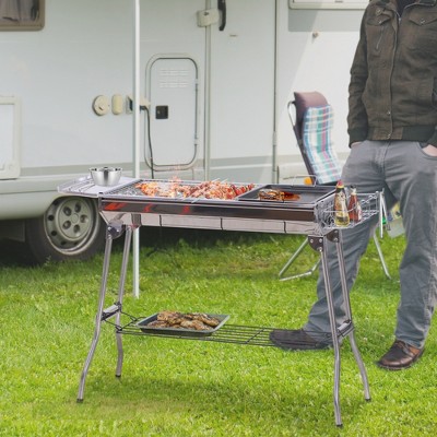 Portable Stainless Steel Charcoal Hibachi Grill with Shelves