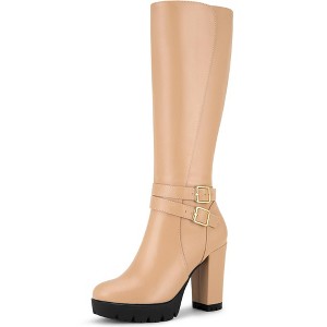 Perphy Women's Round Toe Platform Block Heels Knee High Boots - 1 of 3