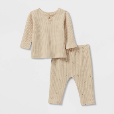 Grayson Collective Baby 2pc Thermal Henley Top & Bottom Set - Cream 3-6M