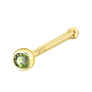 Jewelry Avalanche 22G 14K Gold Bezel-set Peridot Ball-end Nose Stud - 1 of 3