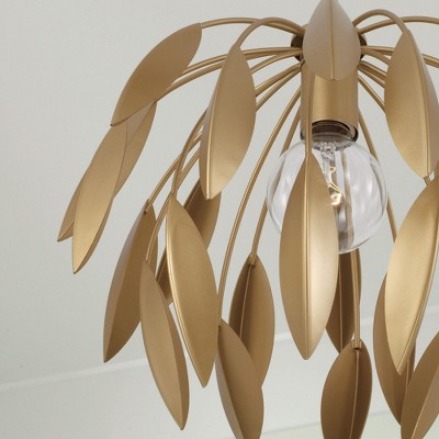 Buffed Gold Leaf Design 1-Light Pendant with Glass Shade