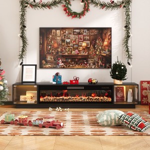 Famapy Black TV Stand with Electric Fireplace,3-Level Heating +Transparent Crystal,Glass-Door Storage,Living Room Holiday Decor & Heater - 1 of 4