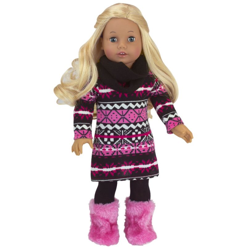 Sophia’s Print Knit Dress & Infinity Scarf for 18” Dolls, Hot Pink/Black, 1 of 3