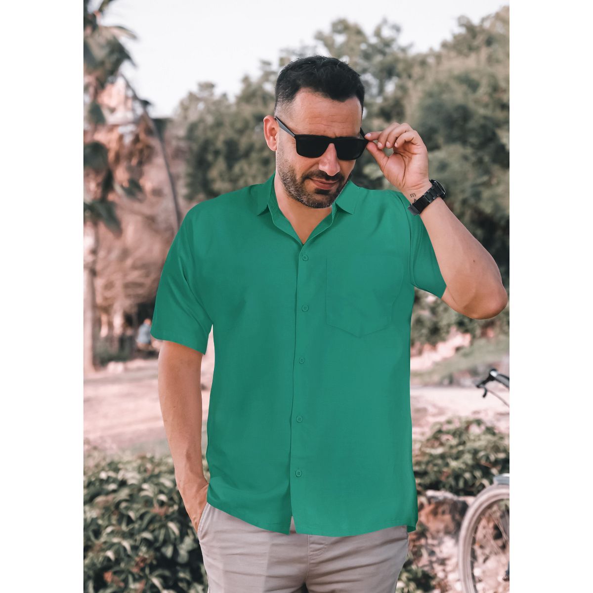 HAPPY BAY Mens Short Sleeve Button Down Summer Solid Shirts Casual Camp Shirt for Men Beach Vacation Business Work Shirt with Pocket 7XL Green Solid - thumbnail 4
