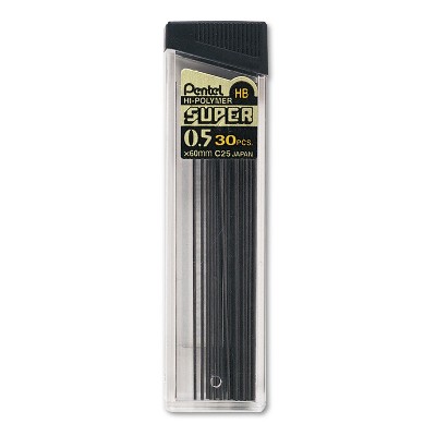 Pentel Super Hi-Polymer Lead Refills 0.5mm HB Black 30/Tube C25HB