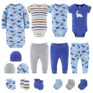 The Peanutshell Blue Dino Newborn Layette Set for Baby Boys, 16-Pieces, Orange/Blue, 0-3 Months - 1 of 4