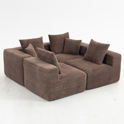Whisen 3-Seat Modular Sectional Sofa, All-Foam Compressed Deep-Seat Couch with Textured Chenille, Tool-Free Assembly