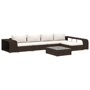 vidaXL Patio Sofa Brown rattan + cream white cushion - 1 of 4