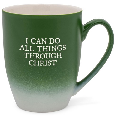 Elanze Designs I Can Do All Things Through Christ Two Toned Ombre Matte Green and White 12 ounce Ceramic Stoneware Coffee Cup Mug - image 1 of 4