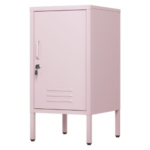 Single Door Lockable Metal End Table,Modern Minimalist Room Side Table with 2 Adjustable Shelf ,Multi Cabinet ,27.55”H x 13.78”W x 14.96”D Pink - 1 of 4