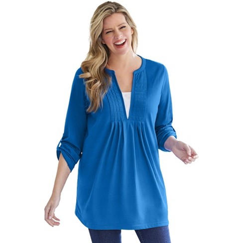 Woman Within Women's Plus Size 7-day Box-stitched Split Neck Tunic - 38 ...