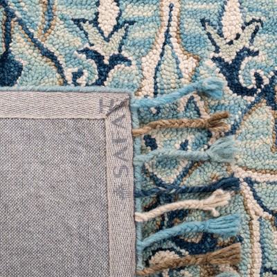 Blossom Blue and Ivory 6' Square Handmade Wool Area Rug