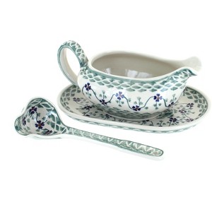 Blue Rose Polish Pottery S119 Manufaktura Gravy Boat Plate & Ladle - 1 of 2
