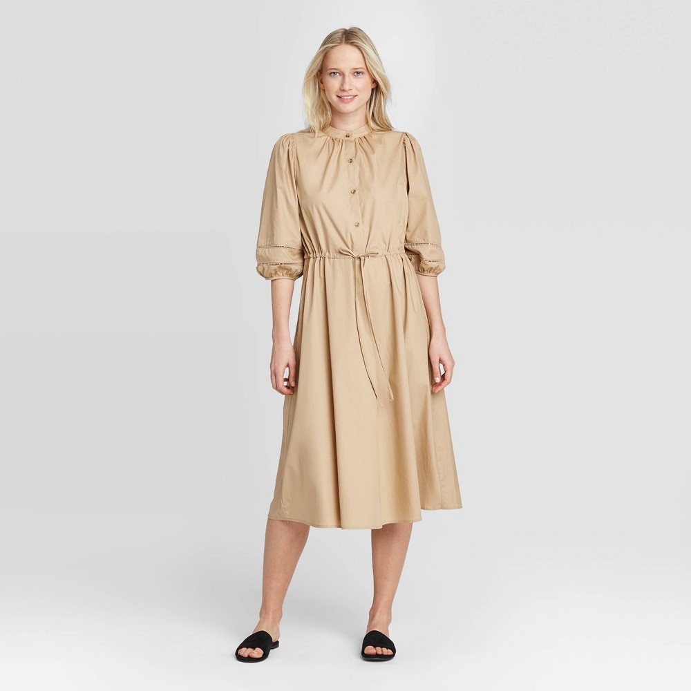 Women's Puff Elbow Sleeve Collared Shirtdress - Who What Wear Khaki XXL, Green was $36.99 now $25.89 (30.0% off)