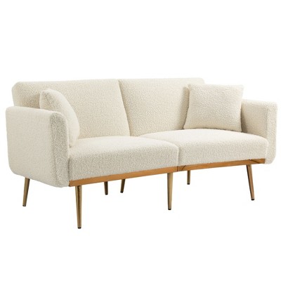 NicBex Teddy Fabric Loveseat Sofa Modern Upholstered Sofa Couch with Suft Cushion and Metal Legs for Bedroom,Living Room,Pink