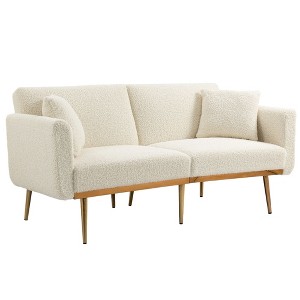 NicBex Teddy Fabric Loveseat Sofa Modern Upholstered Sofa Couch with Suft Cushion and Metal Legs for Bedroom,Living Room,Pink - 1 of 4