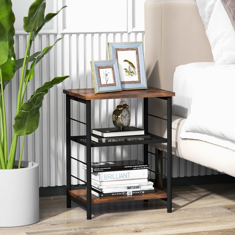 Costway 2 PCS 3-Tier Side End Table with Adjustable Mesh Shelf Narrow Nightstand, 2 of 11